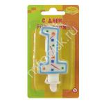 Свеча-цифра Конфетти "1" голубое 107554