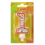 Свеча-цифра Конфетти 1 красное 108093