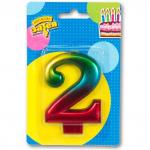 Свеча-цифра Радуга 2,  8 см 1502-3766