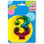 Свеча-цифра Радуга 3,  8 см 1502-3767