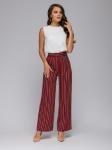 Брюки бордовые в полоску широкие на резинке