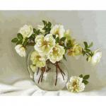 KD0708 Картина по номерам на дереве (40х50) БУЗИН. БЕЛЫЕ РОЗОЧКИ (24 цвета) 1/12