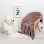 Вязаный плед "Крошка Я" Рисунок коса, 90х90 см, коричневый