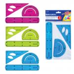 Набор чертежный средний гибкий BRAUBERG "FLEX" (линейка 20см, угольник, транспортир), ассорт,210679