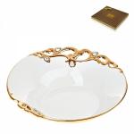 Блюдо "Золотой павлин" d=33 см. h=9 см. (с декоративными стразами) (керамика) (подарочная упаковка)