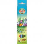 Набор карандашей цветных, (6 цв. в уп), дерево, заточ., шестигранный, ассорти, без ластика, KOH-I-NOOR, ПТИЦЫ, картон. короб. с е/п