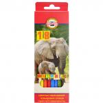 Набор карандашей цветных, (18 цв. в уп), дерево, заточ., шестигранный, ассорти, без ластика, KOH-I-NOOR, ЖИВОТНЫЕ, картон. короб. с е/п