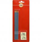 Набор карандаши ч/г с ластиками, HB (ТМ), дерево, заточ., шестигранный, ассорти, без ластика, KOH-I-NOOR, (3+2 шт в уп), блистер с е/п