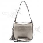 Женская кожаная сумка ARUBA с кисточкой. Серебро.