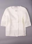 Кардиган вязаный для девочки на одной пуговице с люрексом, рукав 3/4, молочный