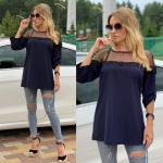 Блузка Женская  3503 "Верх Гипюр Рюша" Темно-Синяя