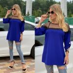 Блузка Женская  3503 "Верх Гипюр Рюша" Синяя