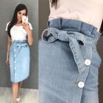 Джинсовая юбка миди с поясом LE