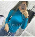 Джемпер  Женский 3003 "Высокий Ворот Гладкая" Голубая