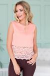 Блузка без рукавов персик с кружевом (Б-73-4)