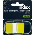 Блок-закладка с липким слоем, разм. 25х44мм,  пластик, жёлтая, 50л, диспенс., с ев/п.