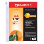 .Папки-файлы перфорированные А4 BRAUBERG, КОМПЛЕКТ 100 шт., матовые, 30 мкм, 221991