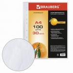 .Папки-файлы перфорированные А4 BRAUBERG, КОМПЛЕКТ 100 шт., матовые, 30 мкм, 221991