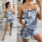 Атласный костюм топ и шорты белый пейсли AN123