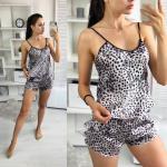 Атласный костюм топ и шорты гепард серый AN123