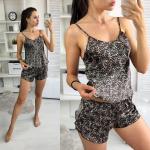 Атласный костюм топ и шорты леопард AN123