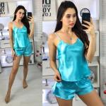 Атласный костюм шорты и топ бирюза AN123