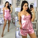 Атласный костюм шорты и топ розовый AN123
