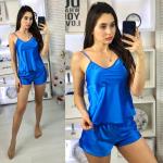 Атласный костюм шорты и топ ярко-синий AN123