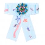 Бант голубой с принтом Анютины глазки