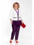 Брючный костюм 1057 молочный + баклажан, Pretty