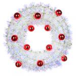 СНОУ БУМ Венок декоративный, 38см, белый перламутр, с красными шарами