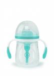 Бутылочка HAPPY BABY 10019A антиколиковая с ручками и силиконовой соской aqua, 180 мл.