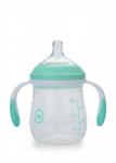 Бутылочка HAPPY BABY 10019A антиколиковая с ручками и силиконовой соской aqua, 180 мл.