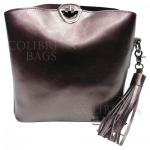 Женская кожаная сумка ARUBA с кисточкой. Кофе жемчужный.