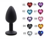 **Черный силиконовый анальный плаг (розовый) кристал, B-5666-08-S