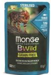 Monge Cat BWild GRAIN FREE паучи из тунца с креветками и овощами для стерилизованных кошек 85г