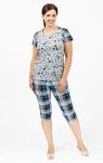 Пижама с бриджами, комбинированный бирюзово - синий (686-2)