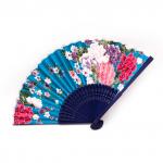 Веер 41-0107 Роспись по шелку Цветы Сакуры бамбук 21см