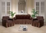 Набор чехлов для дивана 3-местного и кресел "IMA TEKS" жаккард с оборками, коричневый                             (mn-100164)