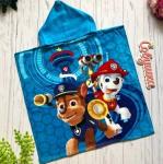 Детское пончо Щенячий патруль-син.  60*120 см велюр-махра хлопок 100%