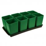 "Садовник" Набор для рассады пластмассовый: 8 стаканов по 0,8л, с донышком, на поддоне, зеленый, ГОСТ Р 50962-96 (Россия)