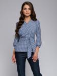 Блузка синяя в белую клетку оригинального кроя