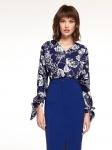 Блузка синяя с цветочным принтом и пышными рукавами