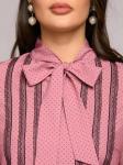 Блуза розовая в горошек с бантом и длинными рукавами