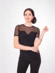 Блуза черная с короткими рукавами и отделкой сеткой