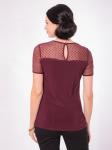 Блуза ягодного цвета с короткими рукавами и отделкой сеткой