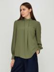 Блуза оливкового цвета с объемными рукавами и декоративной складкой