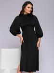 ***Платье черное длины миди с объемными рукавами и разрезами по бокам