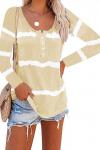 Бежевая блуза в белую полоску с вырезом на пуговицах
