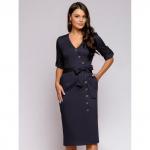 ***Платье темно-синее длины миди на пуговицах с глубоким вырезом